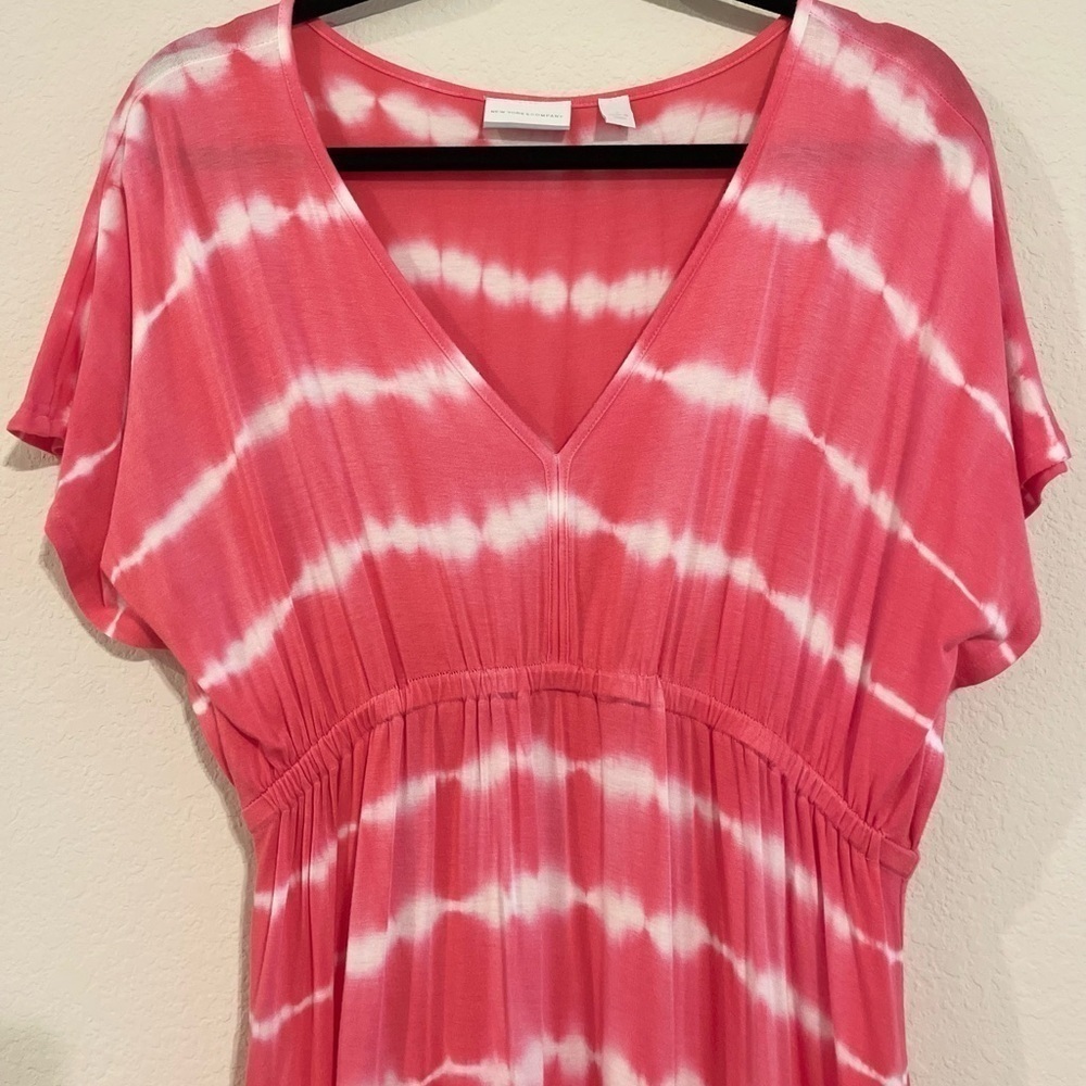 New York & Compny Women Jersey Knit Midi Dress Medium Pink Tie Dye Contemporary - Picture 5 of 14